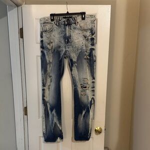 Akoo Men's Faded Blue Distressed Jeans